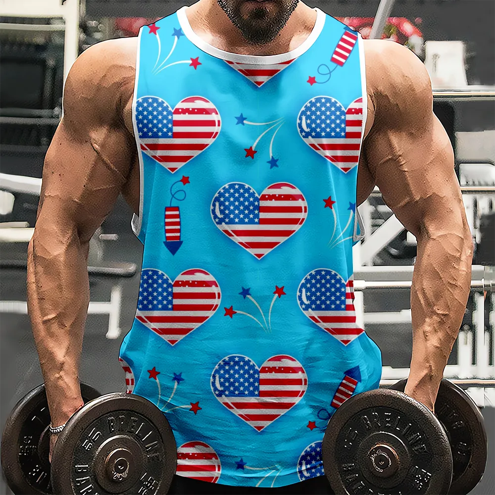 4th of July Tank Top for Men Red Blue Stars Eagle USA Flag Sleeveless Muscle T-Shirt for Gym Workout Party(H330,100)