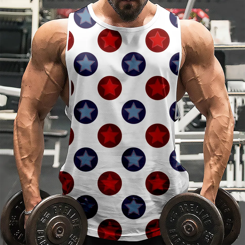 4th of July Tank Top for Men Red Blue Stars Eagle USA Flag Graphic Sleeveless Shirts for Gym Workout Party(H333,100)