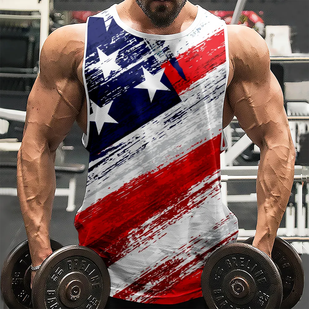 4th of July Graphic Sleeveless Tees Muscle Tanks Shirts Red Blue Stars Eagle USA Flag 3D Tank Tops for Men Graphic Sleeveless Shirts Summer Tops(H441,100)