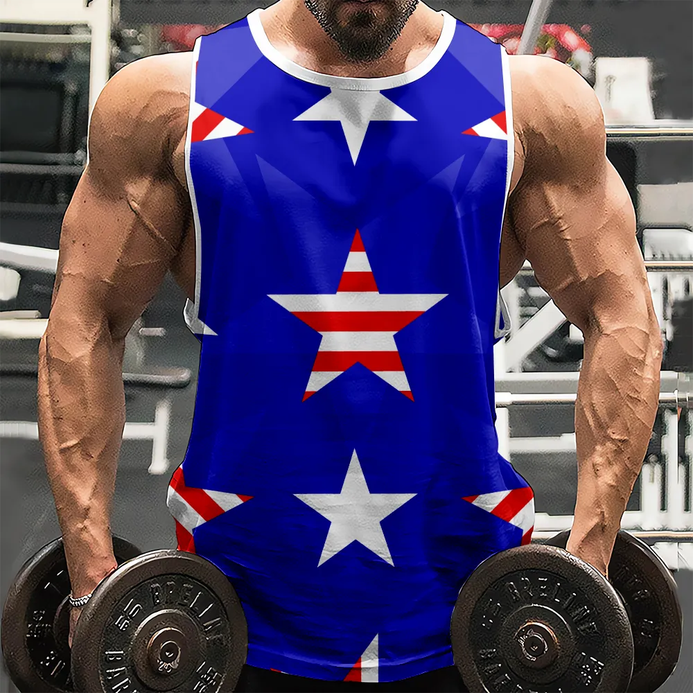 4th of July Men's Shirt Tank Tee Red Blue Stars Eagle USA Flag Shirts Sleeveless Muscle Tees(H343,100)