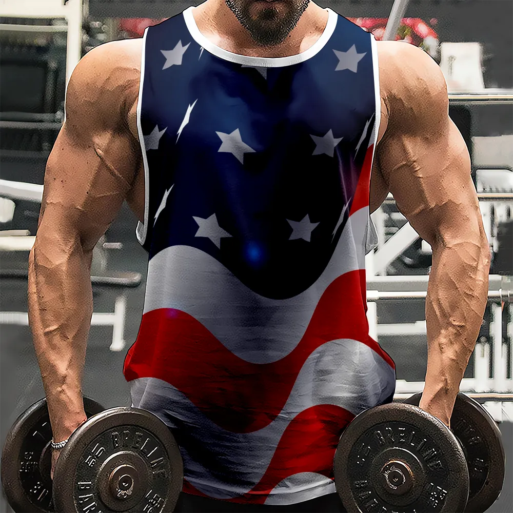 4th of July Graphic Sleeveless Tees Muscle Tanks Shirts Red Blue Stars Eagle USA Flag Graphic Sleeveless Muscle T-Shirt(H445,100)