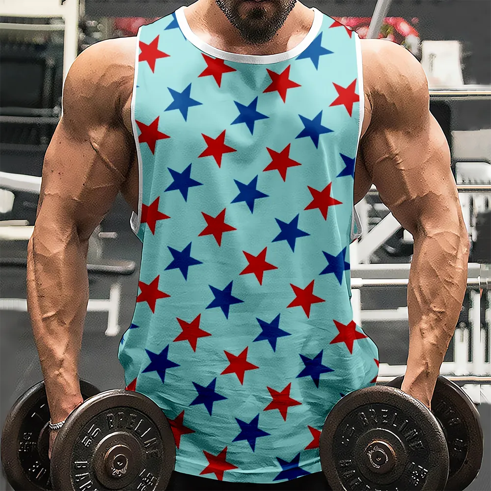 4th of July Men's Shirt Tank Tee Red Blue Stars Eagle USA Flag Tank Top Sleeveless Tee Shirt(H348,100)