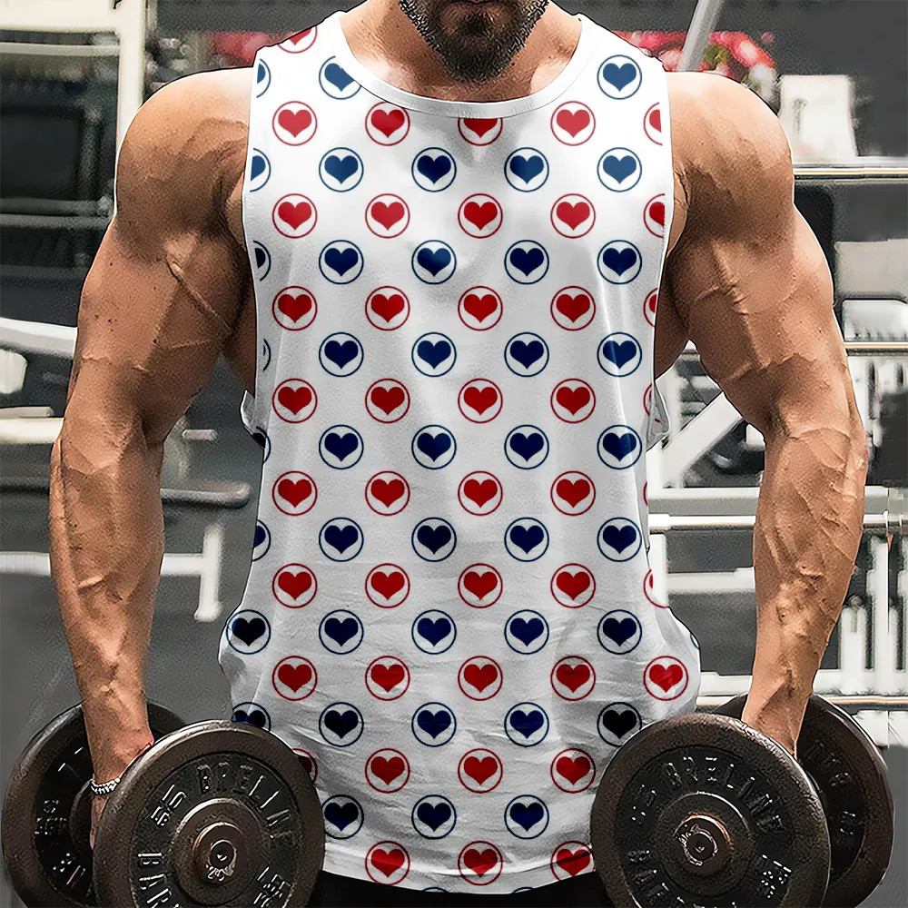 4th of July Men's Shirt Tank Tee Red Blue Stars Eagle USA Flag Sleeveless Muscle T-Shirt for Gym Workout Party(H351,100)