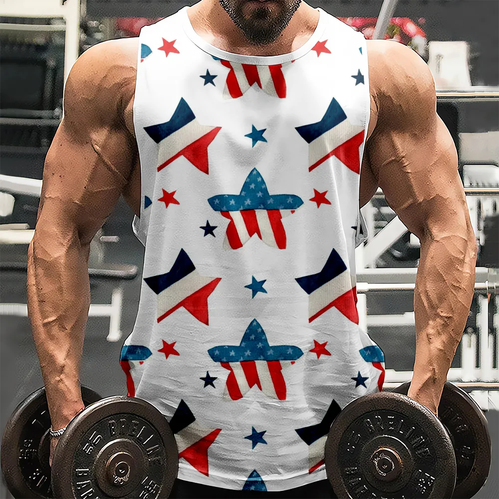 4th of July Shirt Sleeveless Muscle Tees for Men Red Blue Stars Eagle USA Flag Funny Tank Top Vintage Tank Top(H359,100)