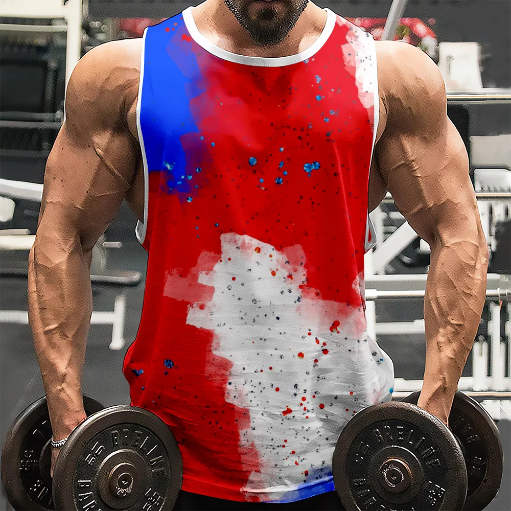 4th of July Graphic Sleeveless Tees Muscle Tanks Shirts Red Blue Stars Eagle USA Flag Sleeveless Muscle T-Shirt for Gym Workout Party(H456,100)