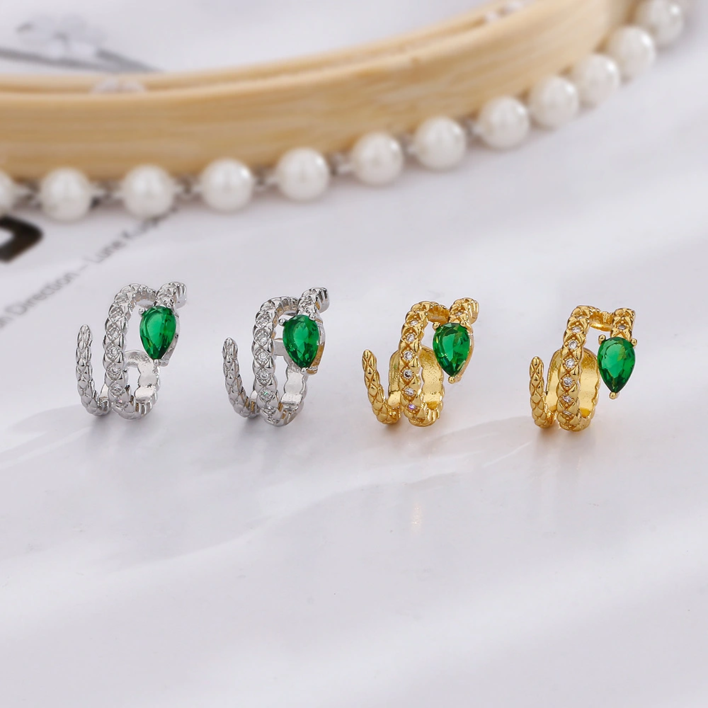 Green Eye Snake-shaped Ear Clip European And American Delicate Earrings