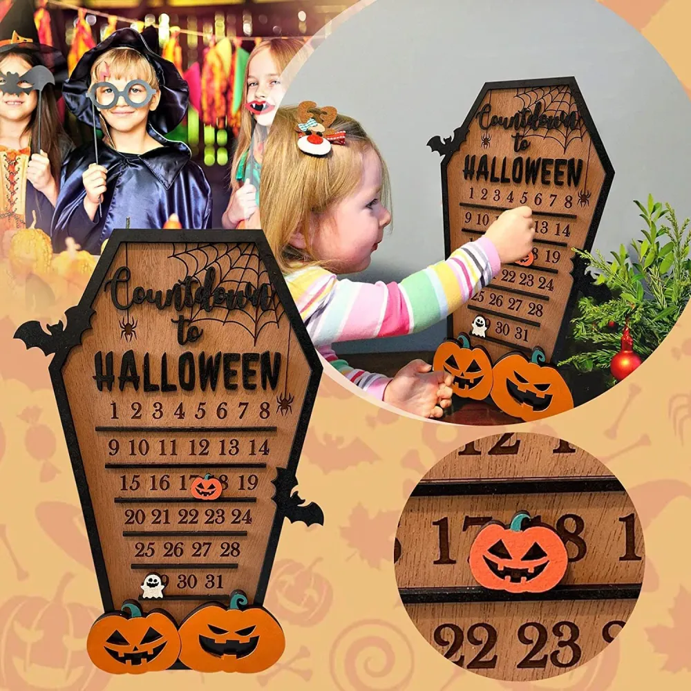 Wooden Halloween Calendar Number Card Countdown Ornaments