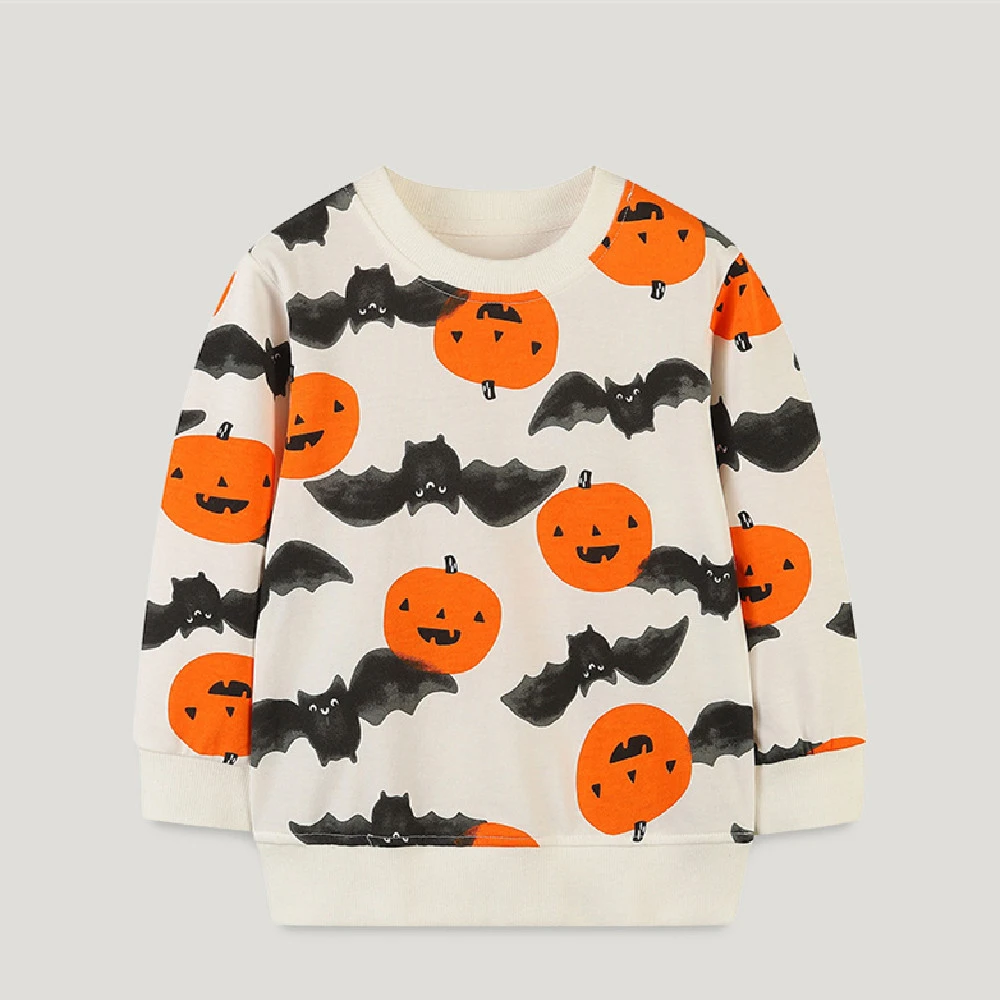 Sweater Children's Fashionable Pumpkin Printed Round Neck Halloween Style