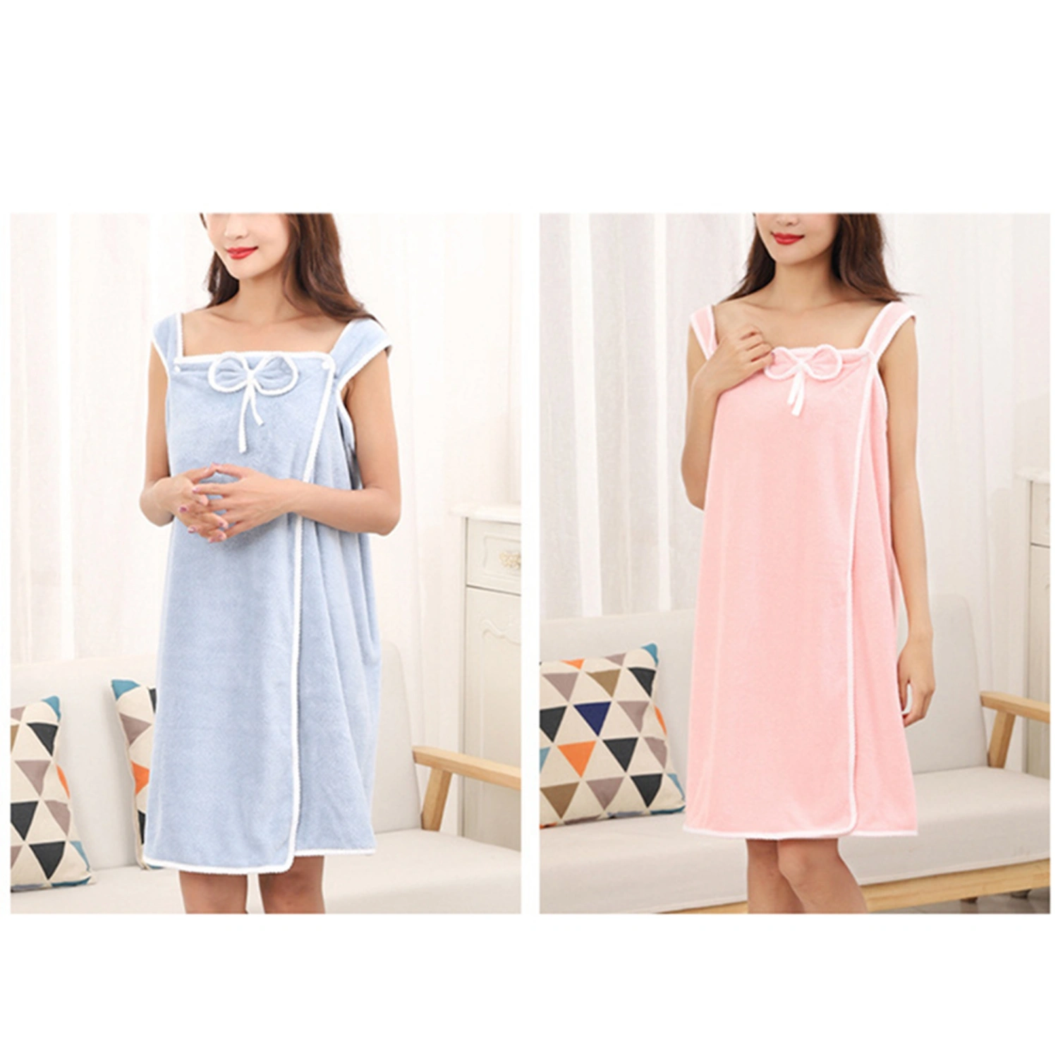 Women's Bath Towel with Straps Knee Length Adjustable Coral Fleece Body Wrap Dress for Shower Spa Beach