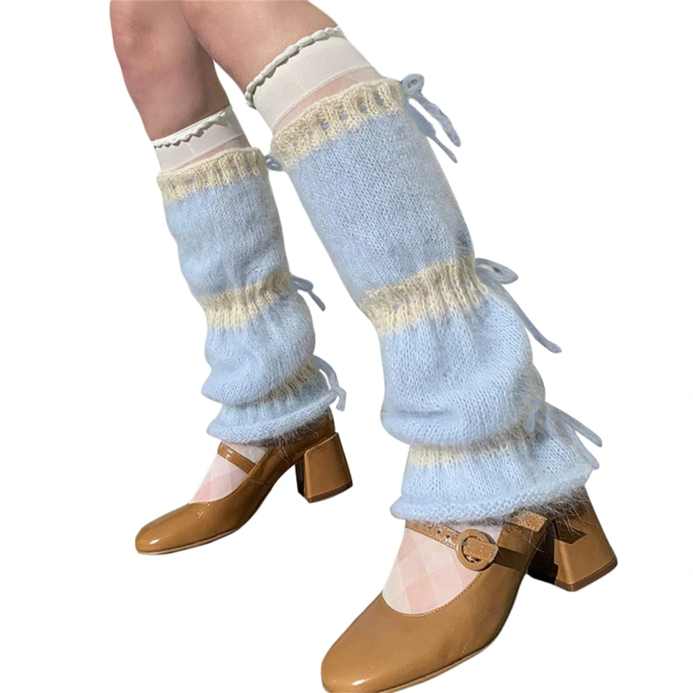 Women's Knee High Socks Contrast Color Leg Warmers Knit Leg Sleeves for Travel, Dating, Party