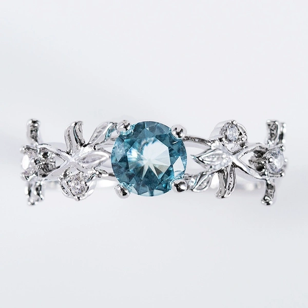 Trendy Silver Plated Aquamarine Gemstone Flower Rings for Women Daily Causal Accessories