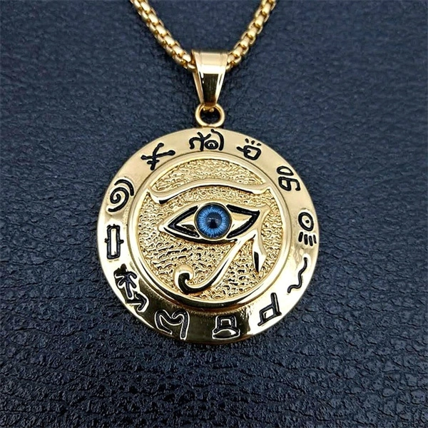 Men and Women Ancient Egypt Horus Eye Amulet Gold Stainless Steel Pendant Necklace Jewelry