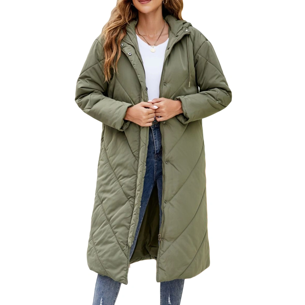 Women Long Winter Jacket, Long Sleeve Hooded Winter Coat Zipped Warm Lightweight Winter Jacket