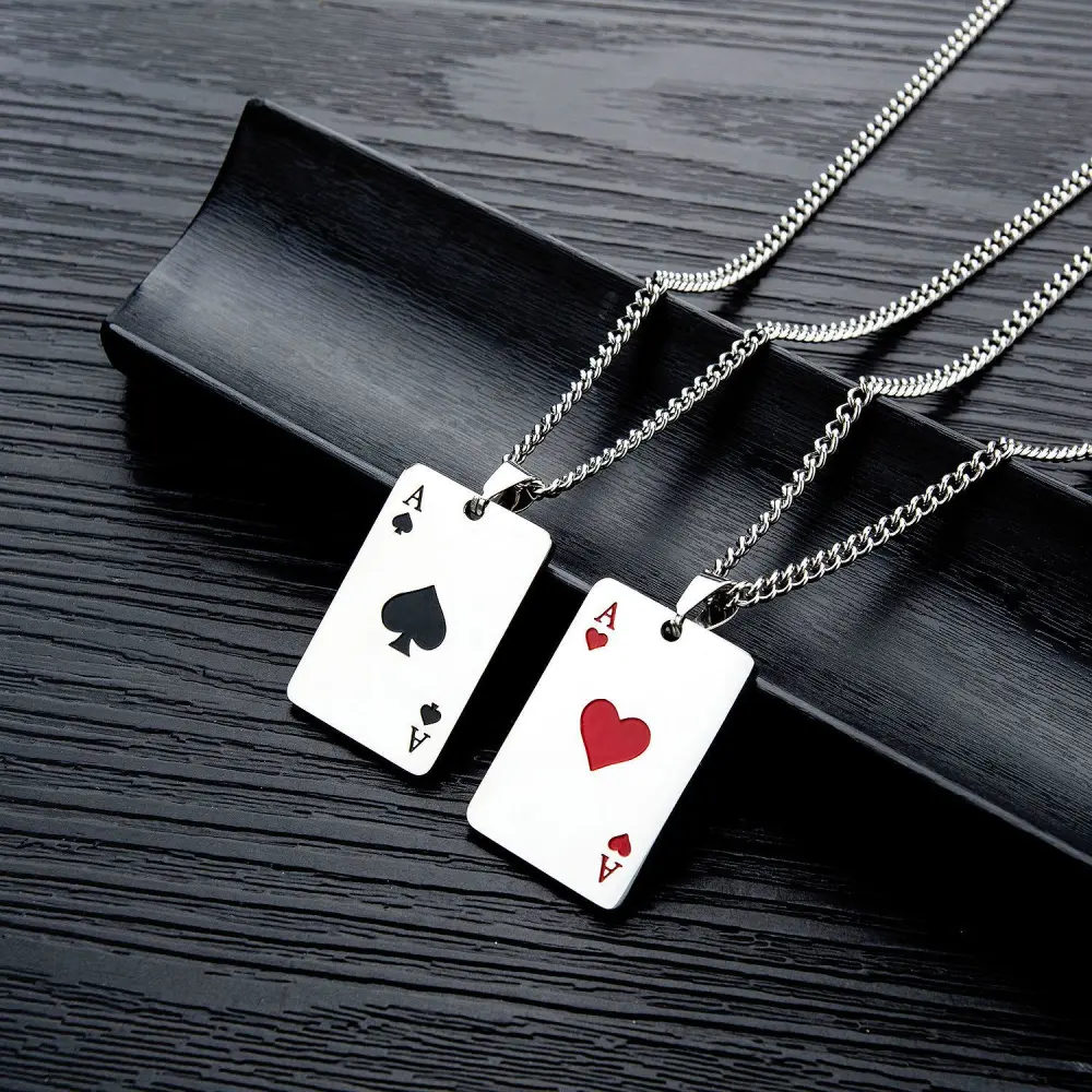 Titanium Steel Man Necklace Hip-hop Spades A Necklace for Men and Women Personality Poker Pendant