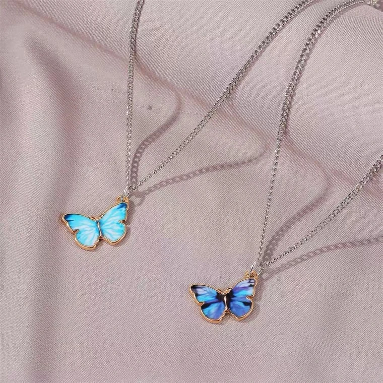 Wedding Chain Necklace Butterfly Pendant Fashion Clavicle Necklace Gradient