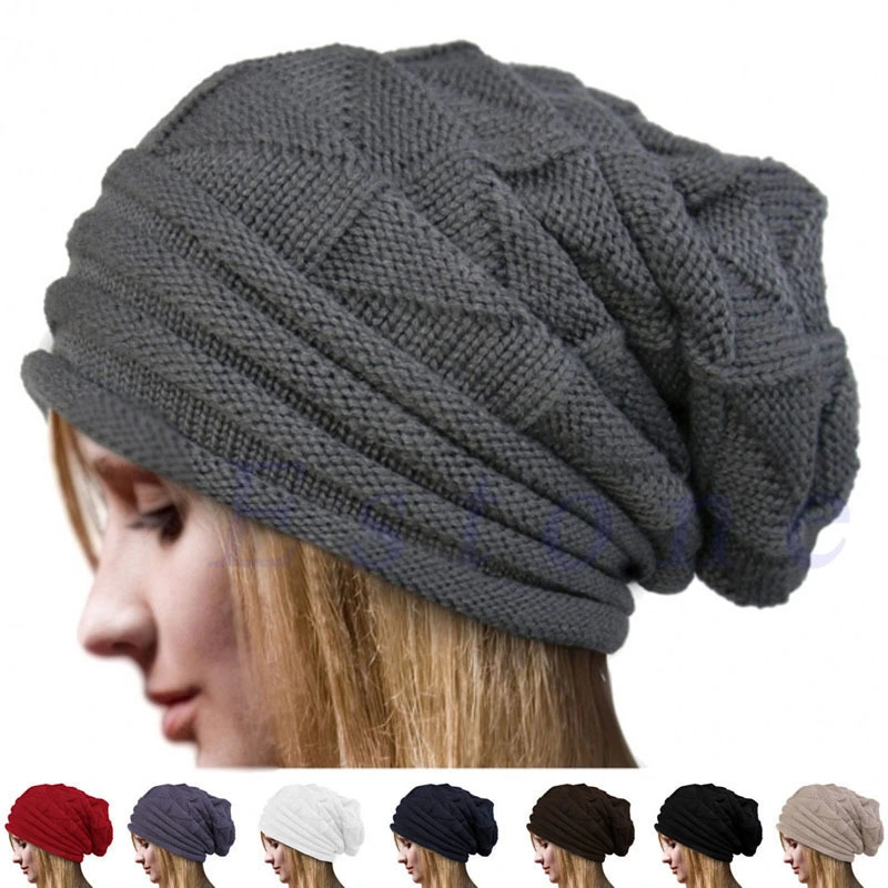 European Style Autumn Winter Fashion Unisex Knit Crochet Solid Warm Baggy Beanie Hat Oversized Slouch Cap