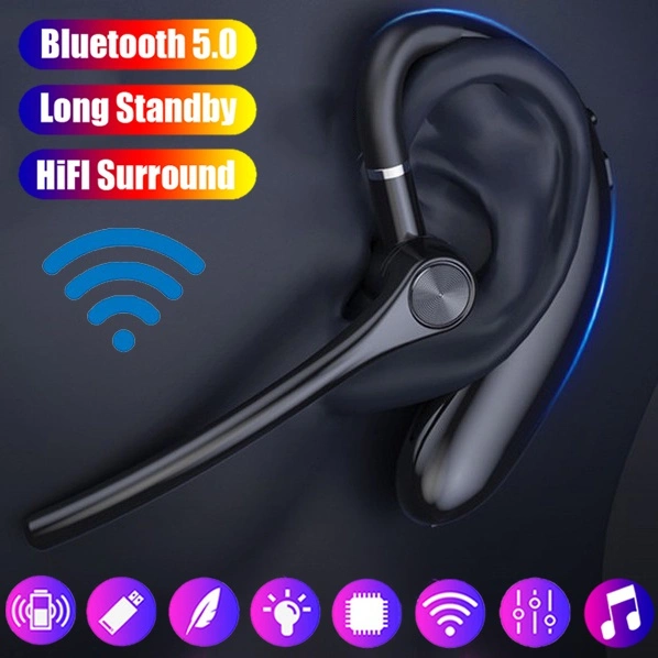 Long Standby Wireless Bluetooth5.0 Earphone Waterproof Business Headset HIFI Sound Earhook Headphone In Ear Earbuds with Microphone for Smartphone