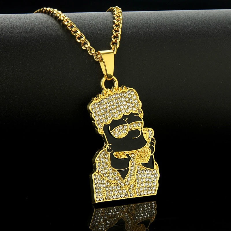 24inch Twist chain Fashion Men's Hip hop Iced Out black image Pendant Necklace jewelry