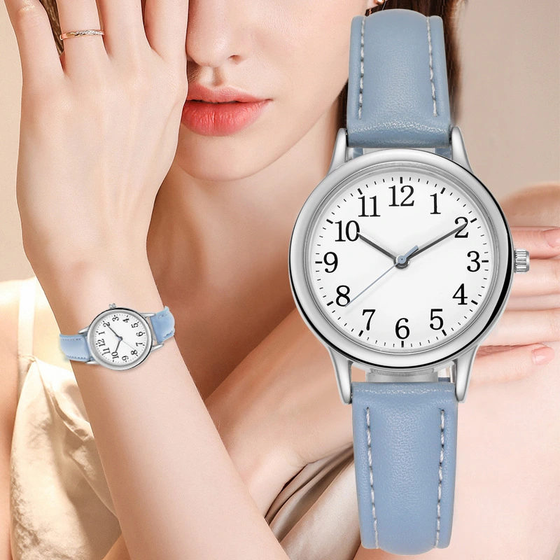 New fashion brand women's quartz watch Japanese sports women's quartz watch easy to read Arabic numerals simple dial PU leather strap women's candy color