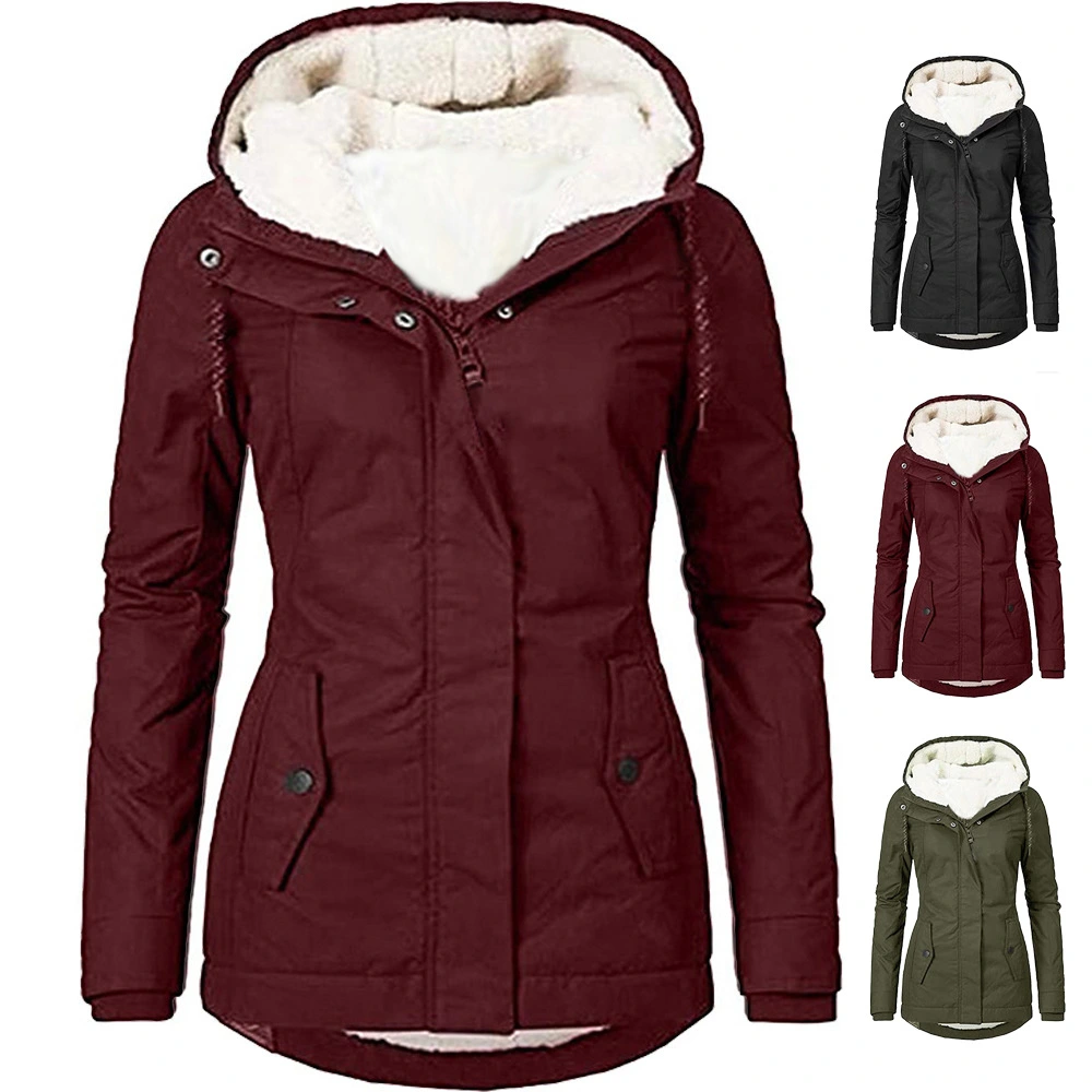 New Winter Warm Coats for Women Solid Plush Thickening Jacket Outdoor Plus Size Hooded Hiking Raincoat Windproof Parka Jacket Women