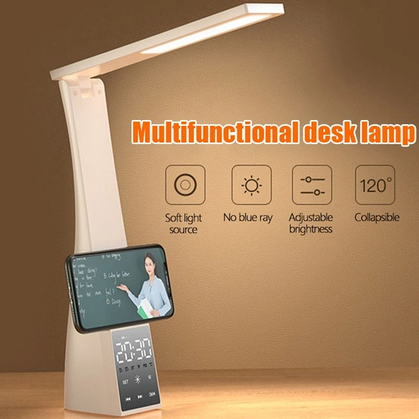 Multifunctional Mobile Phone Bracket Mirror Desk Lamp Bluetooth Speaker Eye Protection Learning Work Lamp Supports Alarm Clock/temperature Display/FM Radio/TF Card Insertion Function