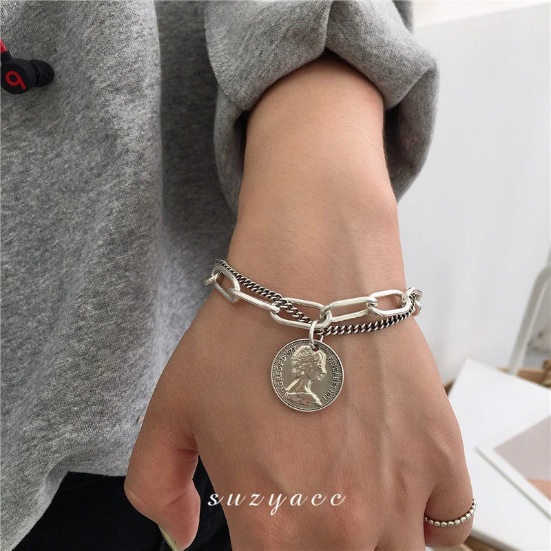 Punk Hip Hop Portrait Coin Bracelet Bohemian Retro Multilayer Chain Geometric Coin Pendant Bracelet Fashion Female Jewelry