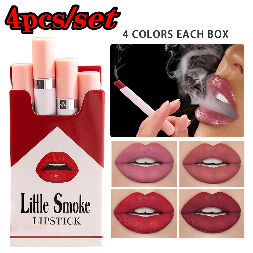 Matte Lipstick Set 4 Colors Velvety Nude/Red Lip Gloss Long Lasting Waterproof Non-Stick Cup Strong Pigmented Lip Stain 4 Pcs nude lip liner lipstick for women