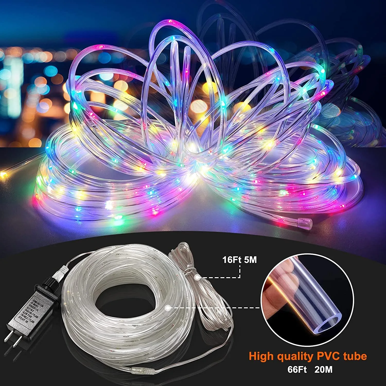LED Waterproof Rope Lights Plug in, Outdoor Rope Light, Daylight Indoor Fairy Lights, Led Rope Lights for Camping Birthday Party Christmas Halloween Holiday Lights