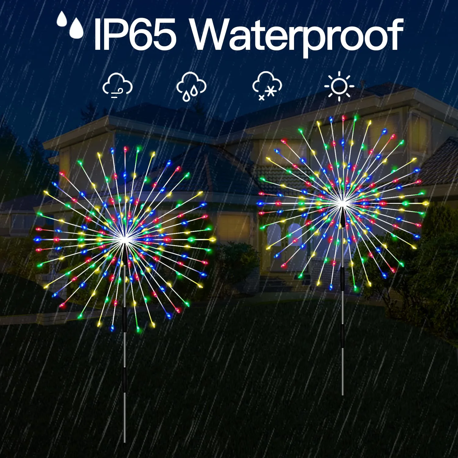 Solar Firework Lights, Garden Lights 4 Pack 120 LED Remote Control Solar Decorative Lights, Waterproof Stake Landscape Lights, for Garden Pathway Courtyards Decor