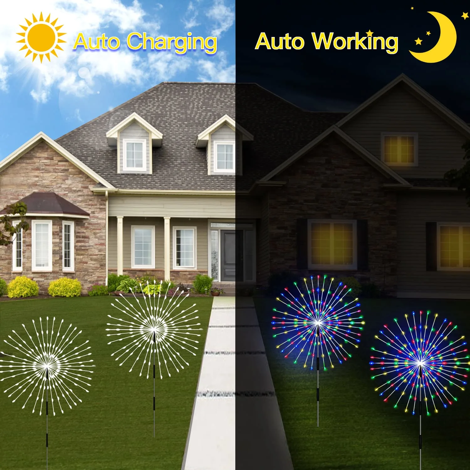 Solar Firework Lights, Garden Lights 4 Pack 120 LED Remote Control Solar Decorative Lights, Waterproof Stake Landscape Lights, for Garden Pathway Courtyards Decor