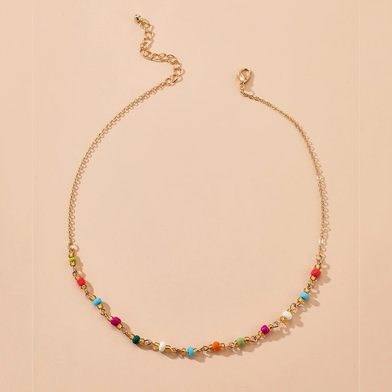 Colorful Rice Bead Necklace With A Single Layer Minimalist Design