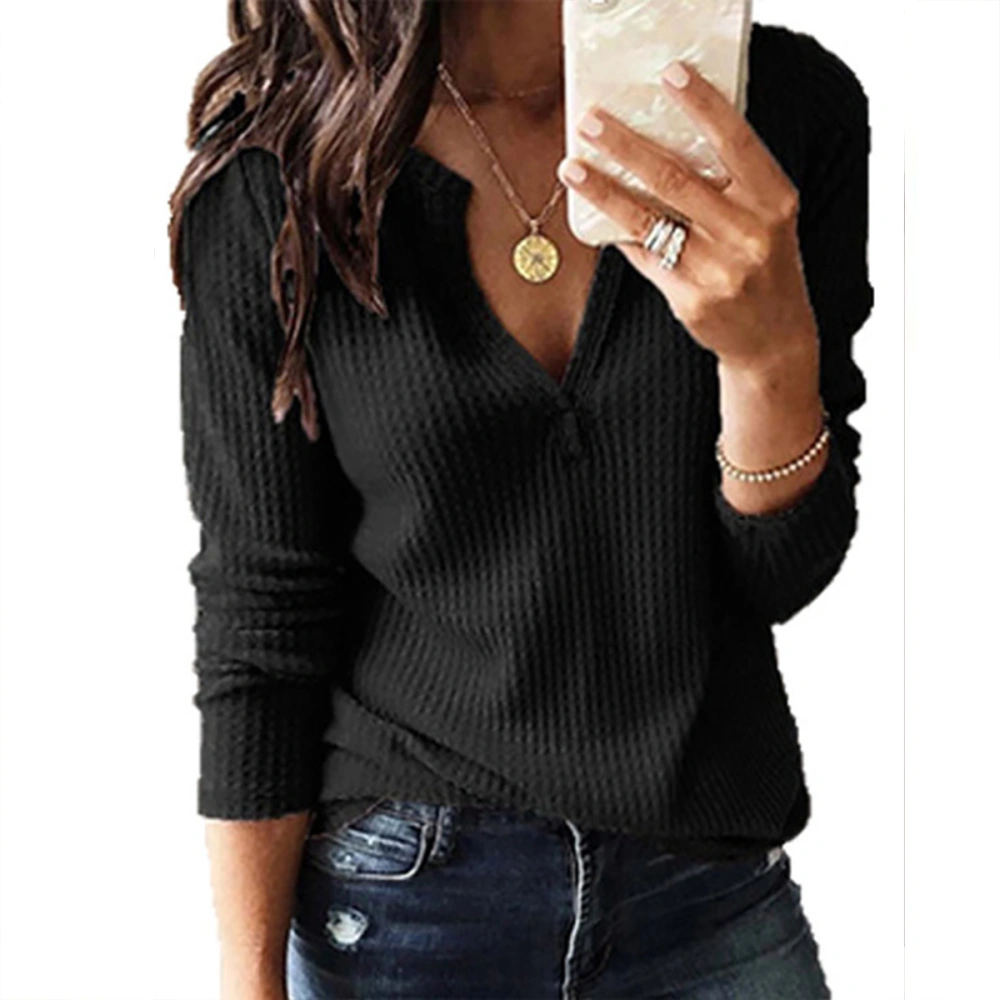 Womens Autumn Winter V-Neck Long Sleeve Tops Pullover Ladies Casual Loose Shirt Blouse