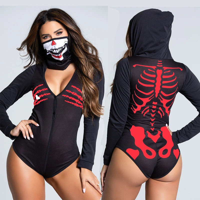 Halloween Hooded PNE-piece Suit Zombie Skeleton Suit