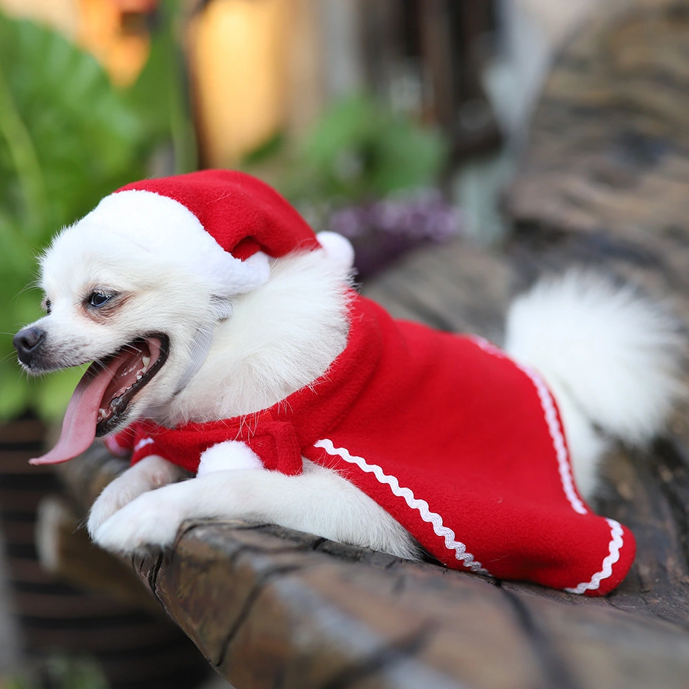 Pet Dog Cloak Hat Red Dress Suit