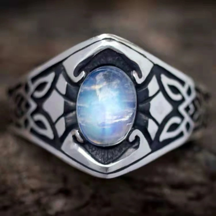 Retro Pattern Popular Colorful Moonstone Ring