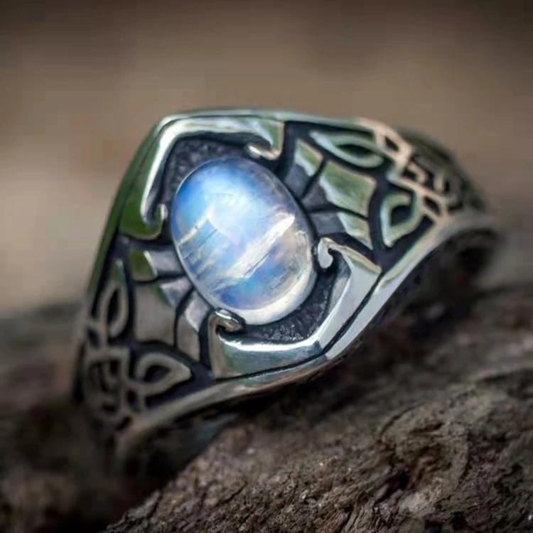 Retro Pattern Popular Colorful Moonstone Ring