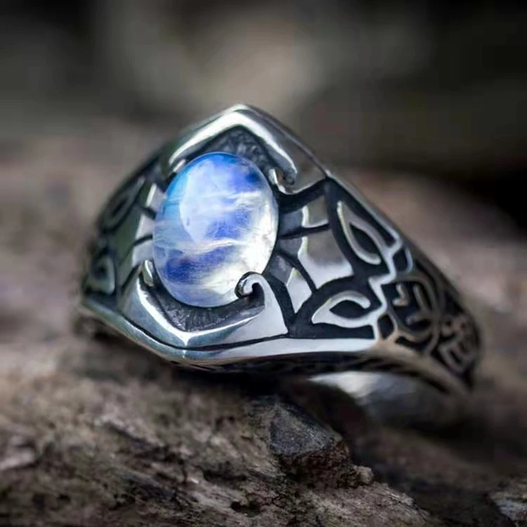 Retro Pattern Popular Colorful Moonstone Ring