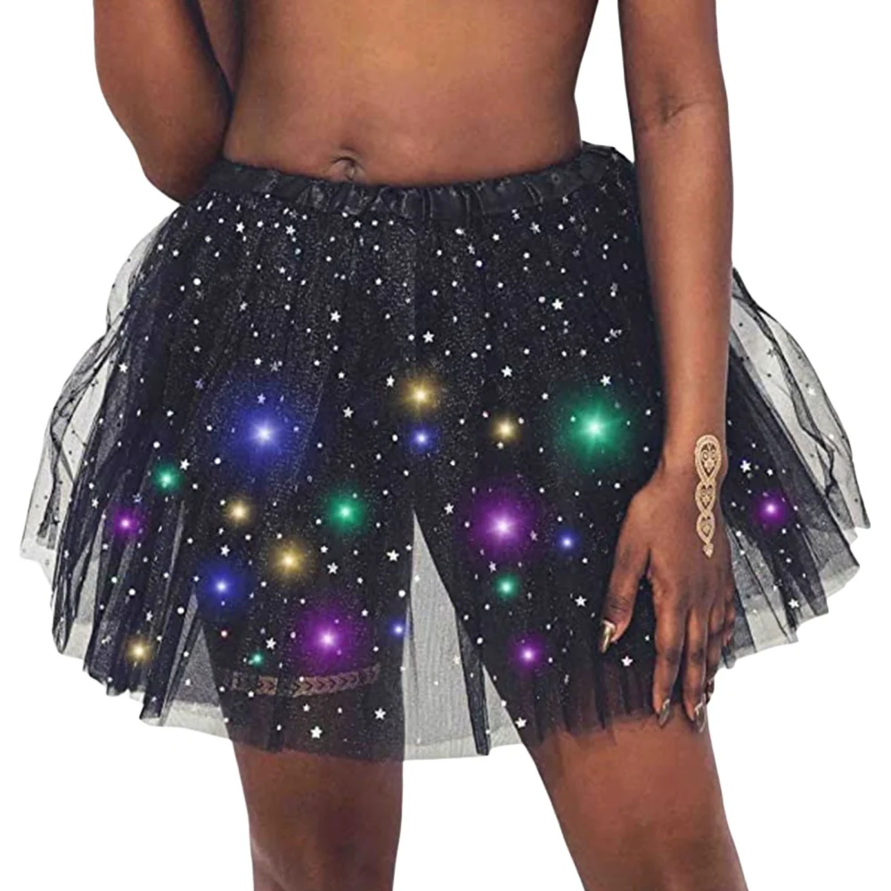 Women Cos-Play Half Dress, Mesh Star Pattern Lighting Lamp Princess Cute Dancing Skirt