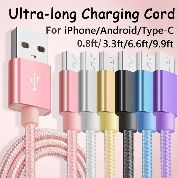 New Ultra Long Tangle-Free Nylon Braided Charger USB Cable Charging Cord for iPhone/Android/Type-C (3.3ft=1m 6.6ft=2m 9.9ft=3m)