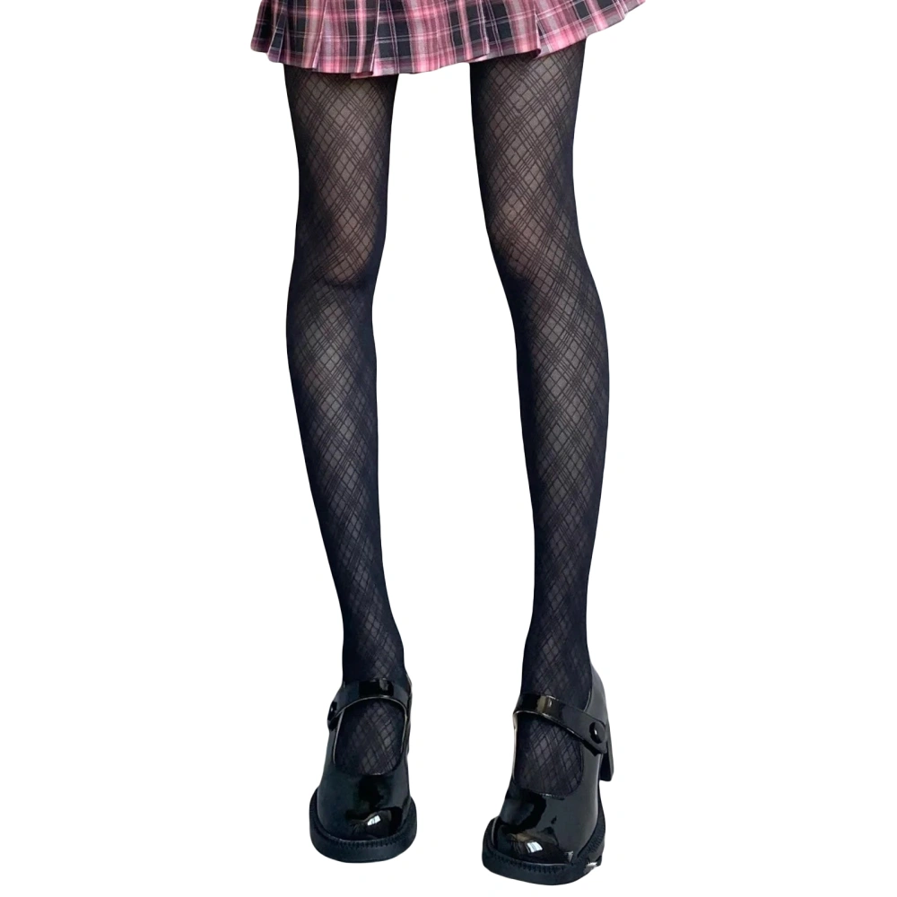 Women Plaid Pantyhose Elastic High Waist Sweet Lolita Mesh Thin Stockings Spring Fall Cute Stretchy Tights Leggings