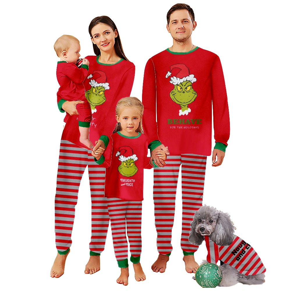 Grinch Pajamas Matching Family Pajamas Sets Christmas Print Top and Pants Sleepwear for Christmas