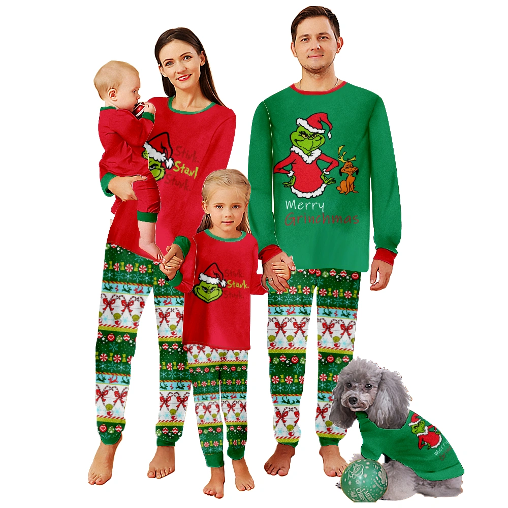 Grinch Matching Family Sleepwear Women's & Women's Plus Long Sleeve Top and Pants