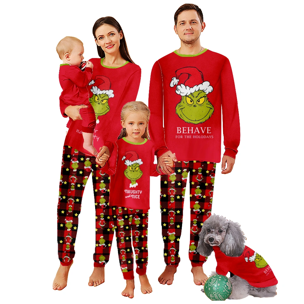 Christmas Family Matching Pajamas Set Grinch Long Sleeve Tops Pants Jammies Sleepwear Nightwear Outfits