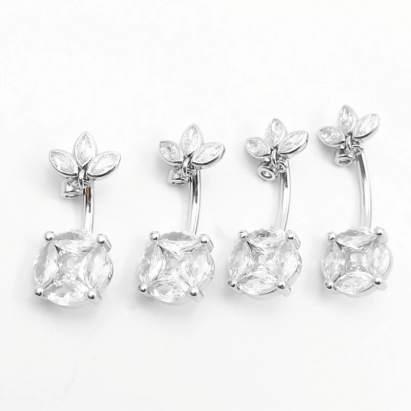 S925 Silver Belly Ring Zircon Money Navel Stud