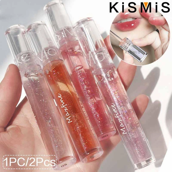 KISMIS 1Pc/2Pcs Super Glasting Lip Gloss Starry Quicksand Little Shimmer Glitter Water Proof Long-lasting Lipstick Moisturizer Clear Lip Gloss Lip Balm Cosmetic 6 Colors Optional