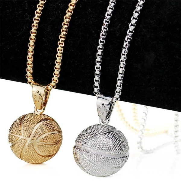 1PCS European stainless steel pendant necklace basketball(Color: gold, silver)