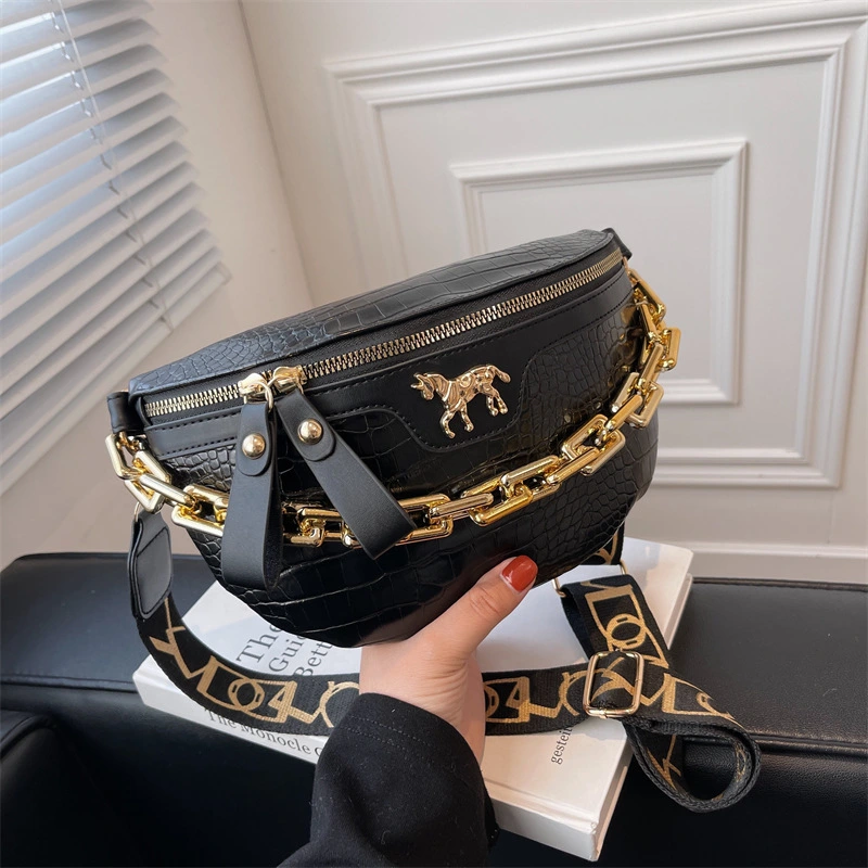 Thick Chain Women's Fanny Pack Plaid leather Waist Bag Shoulder Crossbody Chest Bags Luxury Designer Handbags Female Belt Bag