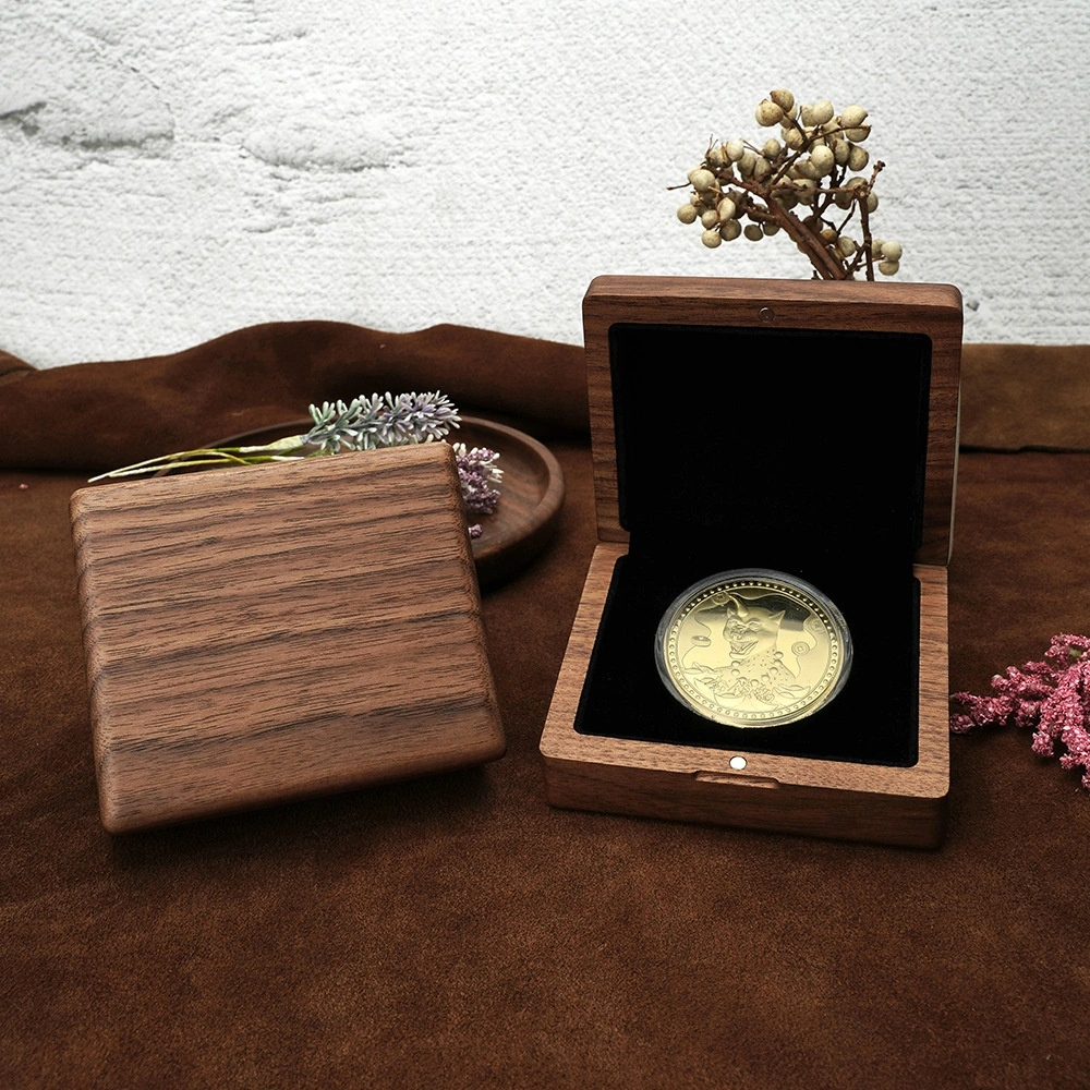 Walnut Commemorative Coin Collection Box