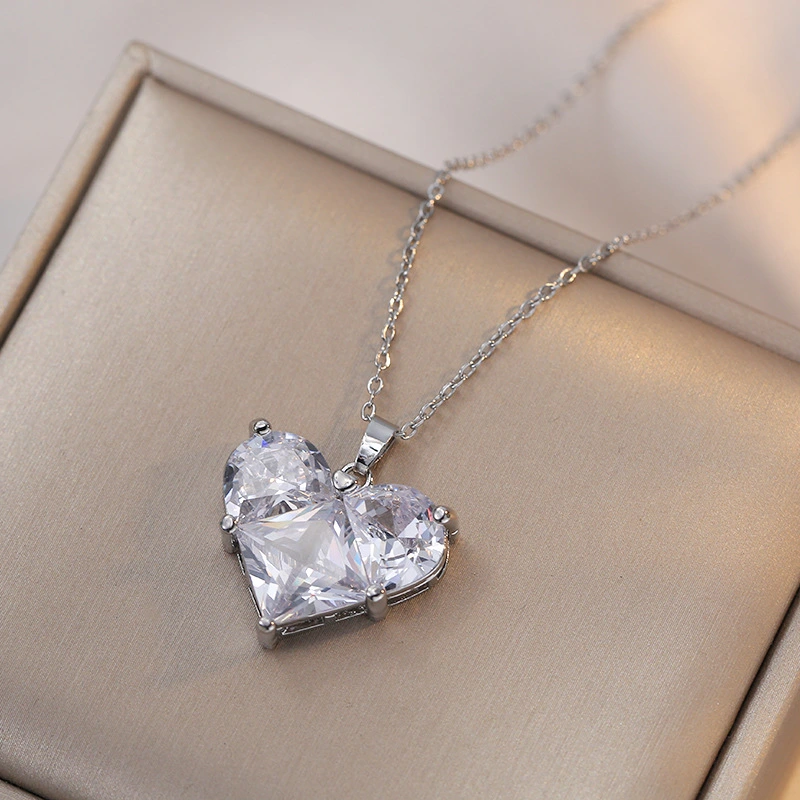 Necklace Female Online Influencer Sweet Cool Loving Heart Zircon Rhinestone