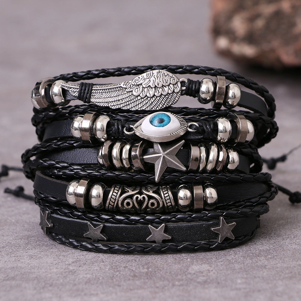 Multi-layer Leather Bracelet Black Men